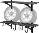 2 Pack Heavy Duty Garage Wall Shelving, 1' x 4' Wall Mount Storage, Holds 200 lbs Each, Garage Shelving Wall Mounted, Storage Rack with Hooks (Black) by GreenHaven Gardens
