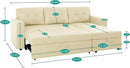 Naomi Home Transform Any Space: Sleeper Sectional Sofa with Convertible Sofa Bed & Inviting Chaise. Find Tranquil Comfort with Stress-Relieving Design & Durable Cushions - Cream/Velvet