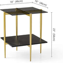 Glass End Table, Mid-Century Modern Design Sofa Table, for Living Room, L18 x W18 x H23 in, Clear Glass Top and Walnut MDF Shelf, Sleek Conical Metal Legs with Gold Finish Frame by CozyNest Decor