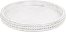 Round Wood Serving Tray with Beads, White Washed Wooden Decorative Tray for Entertaining, Decoration, and Gifting by CozyNest Decor