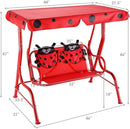 GLACER Porch Swing, Kids Patio Hammock w/Adjustable Canopy & Stand, Safety Belt, 2 Seats Outdoor Swing Bench, Metal Frame Hanging Lounge Chair, Swing Sets for Backyard, Garden, Poolside (Red Ladybug) by TinyTreasures Baby Boutique