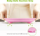 3-Pack Stainless Steel Baby Plates with Suction, BPA-Free Stainless Steel Kids Plates, 9" Divided Toddler Plate for Dishwasher Safe, Non-Slip Silicone Base, Detachable (Pink, Gray, Purple) by TinyTreasures Baby Boutique