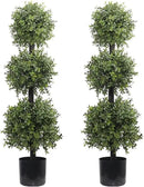 38''T Artificial Boxwood Topiary Triple Ball Outdoor Potted Plants Anti-UV Front Door Decor 2Pack by GreenHaven Gardens