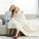 Cozy Bliss Faux Fur Throw Blanket for Couch, Cozy Warm Plush Striped Blanket for Sofa Bedroom Living Room, 50 * 60 Inches Cream White by CozyNest Decor