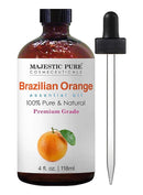 Majestic Pure Brazilian Orange Essential Oil with Glass Dropper - Huge 4 Fl Oz - 100% Pure and Natural Br Orange Oil - Premium Grade Essential Oils for Diffuser, Aromatherapy, Soap and Candle Making by CozyNest Decor