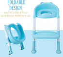 Potty Training Toilet Chair Seat with Step Stool Ladder for Kids and Toddler Boys Girls - Foldable Height Adjustable Children Toilet Training Seat with Safe Handles & Anti-Slip Pads, Blue-White by TinyTreasures Baby Boutique