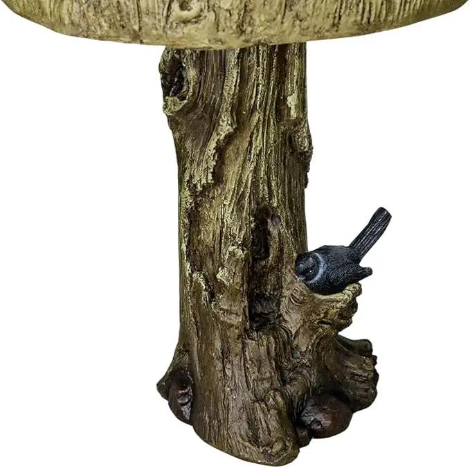 SunJet 24.4 Inch Heigh Wood-Look Concrete Bird Bath with Decorative Faux Bird – birdbath Rustic & Long-Lasting Design, Enhances Garden, Patio, Yard, Lawn Décor, photo 8 of 8