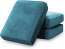PrinceDeco Couch Cushion Covers, Stretch Washable Sofa Cushion Cover, Fitted Sofa Slipcover Velvet Fabric Non-Slip Furniture Protector for Dog,Pets, Kid (Each Width Up to 29.5", Blue) by CozyNest Decor