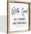 Christian Wooden Wall Signs, Religious Home Decor, Farmhouse Decor for Home Office, Christian Gift, Hanging Framed Wall Plaque 15 * 11.5 inches, With God All Things are Possible Sign by CozyNest Decor
