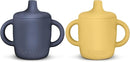 Silicone Sippy Cups with Easy Grip Transition Handles and a Soft Spout. A Non Toxic No Spill Unbreakable Training Cup 150ml/5oz |2-PACK Midnight Blue and Canary| by TinyTreasures Baby Boutique