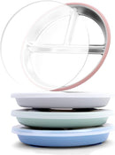 Stainless Steel Toddler Suction Plate with Lid, Deepened 9" Divided Plates with Removable Silicone Sleeves for Kids, Non Toxic Unbreakable Snack Dishes Set of 4, Sage Blue Gray Blush by TinyTreasures Baby Boutique