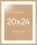 Homeforia 20x24 Picture Frame Wood, High End Natural Oak 20x24 Frame Matted to 16x20 Photo, 20 x 24 Light Wooden Poster Frames with Mat 16 by 20, 24by20 Thin Frames, Tempered Glass, Wall Kit, Set of 1 by CozyNest Decor