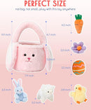 7 Piece Plush Stuffed Animals Playset Toys with Rabbit, Chick, Lamb, Carrot, Egg, Flower, Furry Bag, Soft Basket Set Toys for Girls Kids Ages 3+, Birthday Christmas Valentines Easter Party Favors by TinyTreasures Baby Boutique