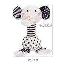 Black & White Elephant Baby Toys 0-12 Months - Plush Sensory Rattle with Teether, Wind Chime, BB Squeaker & Embroidery for Visual, Hearing & Cognitive Development by TinyTreasures Baby Boutique