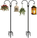 Outdoor Double Shepherds Hook with 5 Prong Base, 92 Inch Adjustable Heavy Duty Two Sided Bird Feeder Pole Stand for Hanging Plant Baskets, Solar Light Lanterns, Hummingbird Feeder, 2 Pack by GreenHaven Gardens