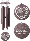 45inch Personalized Wind Chimes, Metal Memorial Wind Chimes, Heart Butterfly Wind Chime for Loss of Loved Dad/Mom, Sympathy Memorial Gifts Wind Chime Deep Tone Outdoor Decorations by CozyNest Decor