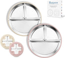 Stainless Steel Baby Plate with Suction, 8” Divided Toddler Plates with Removable Silicone Sleeves for Kids, Non-Toxic Non-Slip Unbreakable Dishwasher Safe Dinnerware Set of 2, Pink & Beige by TinyTreasures Baby Boutique