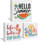 Summer Decor for Home Hello Summer Tiered Tray Decor 3 Pcs Wood Decorative Signs Table Desk Shelf Decoration by CozyNest Decor