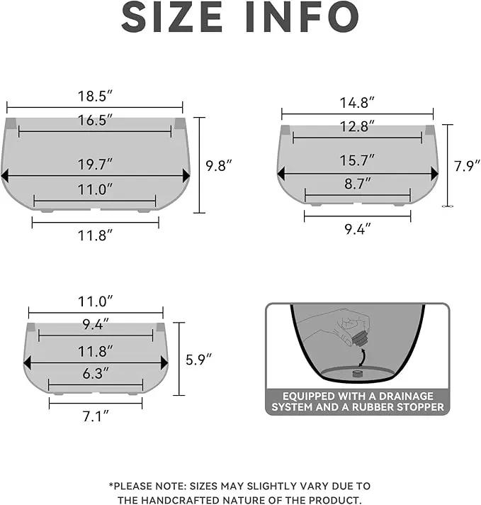 Kante 19.6",15.7",11.8" Dia Round Concrete Planters Set of 3, Outdoor Indoor Garden Plant Pots with Drainage Hole and Rubber Plug, Modern Curvaceous Design, Natural Concrete, photo 2 of 8
