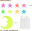 Glow in The Dark Stars and Moon Stickers for Ceiling - 200pcs 3D Luminous Adhesive Stars Create Realistic Starry Sky - Room Decor for Kids Bedroom, Wall Stickers by TinyTreasures Baby Boutique