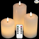 Battery Operated Flameless Candles with 3D Flickering Flame Wick, LED Pillar Candles with Remote Timer, Pack of 3 Real Wax Candles for Wedding Home Decor(White) by GreenHaven Gardens