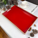 Red Decorative Tray, Rectangular Serving Tray with Handles, Plastic Coffee Table Tray for Ottoman, Living Room, Kitchen Tabletop, 15.6” x 10.2” x1.37” by CozyNest Decor