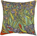 Van Gogh Irises Pillow Cover Green Floral Pillowcase Needlepoint Flower Chair Cushion Accent Botanical Flowery Outdoor Cushions Plant Hand Embroidered Wool Size 18x18 by CozyNest Decor