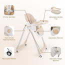 3 in 1 Baby High Chair with Wheels, Adjustable 5 Point Harness, Tray, Foot Rest, Backrest and Seat Height, Foldable High Chair for Toddlers, Beige by TinyTreasures Baby Boutique