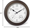 CLXEAST 24 Inch Illuminated in/Outdoor Lighted Atomic Analog Wall Clock with Thermometer & Hygrometer, Oversized Large Waterproof Wall Clocks for Living Room Decor,Bronze Finish by CozyNest Decor