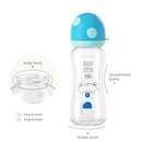 YOHKOH Natural Glass Baby Bottle with Natural Response Nipple, Newborn Anti-Colic Baby Bottles, Wide Neck Mushroom Cap Baby Bottle, Clear (8.8ounce (Pack of 4), Blue1) by TinyTreasures Baby Boutique