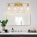 4 Light Bathroom Light Fixtures, Brass Vanity Lights for Bathroom with Clear Glass Shades, Modern Bathroom Wall Sconces for Mirror Living Room Cabinet by CozyNest Decor
