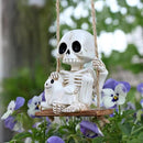 Halloween Resin Skeleton Swing Ornament - Animated Skeleton with Black Cat Figure, Hanging Decor for Tree Wall Garden - Spooky Fun Festival Decor Prop by CozyNest Decor