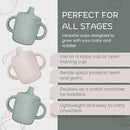 Silicone Sippy Cups with Easy Grip Transition Handles and a Soft Spout. A Non Toxic No Spill Unbreakable Training Cup. 150ml/5oz |2-PACK Green and Sandy Shore| by TinyTreasures Baby Boutique
