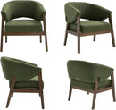 Mid-Century Modern Accent Chairs Set of 2, Comfy Barrel Armchairs with Wide Seat, Upholstered Lounge Chairs with Walnut Wood Legs for Living Room/Bedroom/Reading Corner, Linen Fabric, Deep Green by CozyNest Decor