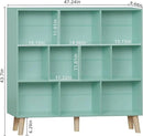 LEYAOYAO 10 Cube Bookshelf,3 Tier Modern Wide Bookcase with Legs,Mid-Century Wood Bookshelves Storage,Mint-Green Large Book Case,Freestanding Organizer Display Shelf for Bedroom,Living Room,Office by CozyNest Decor