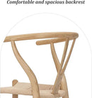 Wishbone Chair Natural Solid Wood Dining Chair/Hans Wegner Y Chair Rattan and Wood Accent Armrest Chairs - Ash Wood Chairs Set of 4 (Ash Wood + Natural Color) by CozyNest Decor