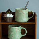 Abstract Art Ceramic Coffee Mugs Set - 2 Pack, Mint Green with Red and White Accents, Handcrafted Design for Modern Kitchen or Office by CozyNest Decor