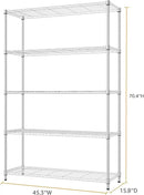 MZG 1750 lbs 5 Tier Storage Rack Metal Wire Shelving Unit, Storage Standing Household Shelf Organizer for Kitchen Pantry Closet Garage Basement Utility Room, Chrome 15.8" D x 45.3" W x 70.4" H by CozyNest Decor