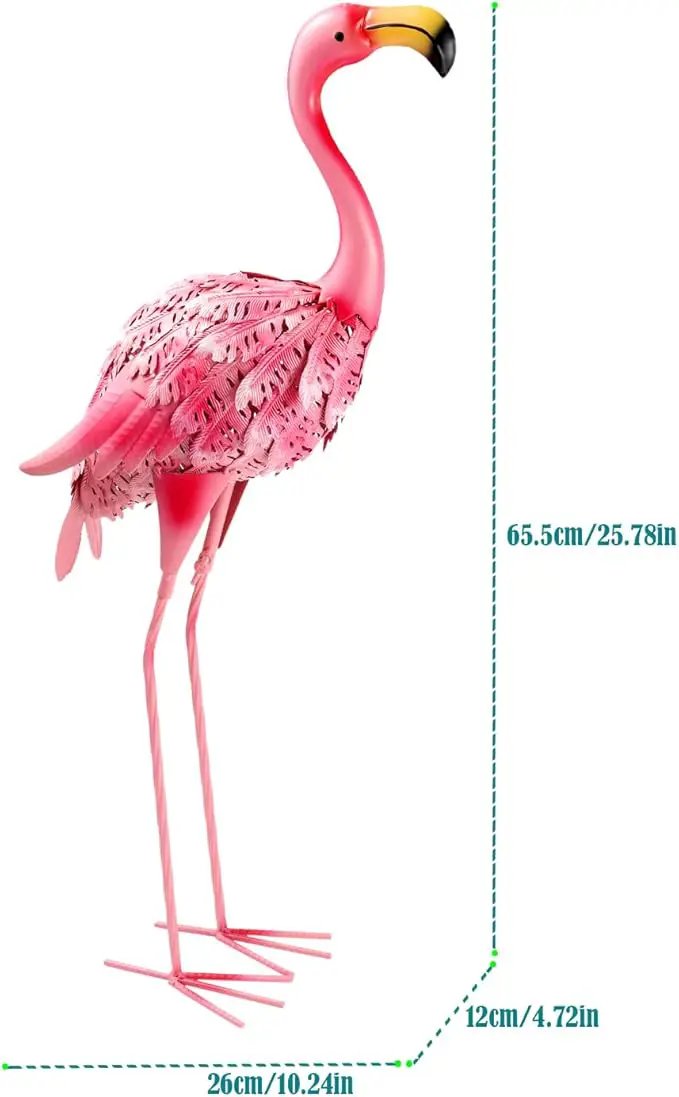 Garden Statues Flamingo Sculptures Metal Yard Art, Pink Bird Art Outdoor Backyard Decor Patio Lawn Porch Ornament Flamingo Yard Decoration (Pink with White), photo 3 of 6