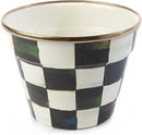 MACKENZIE-CHILDS Enamel Garden Pot, Planting Pot for Plants and Flowers, Small, Black-and-White Courtly Check by GreenHaven Gardens