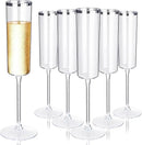 Ciaell 24 Pack Silver Plastic Champagne Flutes - 6 Oz Disposable Champagne Glasses - Square Silver Rim Plastic Toasting Glasses for Party Birthday Anniversary Wedding by CozyNest Decor
