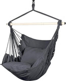 Highwild Hammock Chair Hanging Rope Swing - Max 500 Lbs - 2 Cushions Included - Steel Spreader Bar with Anti-Slip Rings - for Any Indoor or Outdoor Spaces (Grey) by GreenHaven Gardens