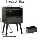 AWASEN Black Nightstand with Charging Station, Modern Bedside Table with Glass Decorative Drawer, Small End Table Side Table with 2 Tiers Storage Space, for Bedroom, Office and Small Space (Black) by CozyNest Decor