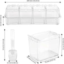 JAPCHET 3 Pack 4 Cell Clear Seasoning Box with Spoons, 10.2 × 3.54 × 3 inch Seasoning Storage Container with Cover, Clear Seasoning Rack Spice Pots for Spice, Salt, Sugar by CozyNest Decor