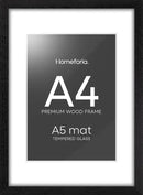 Homeforia A4 Picture Frame Black Wood, High-End Oak 8.3 x 11.7 Black Poster Frames Matted to 5.8 by 8.3 Photo, 8.3x11.7 Size Wooden Frame with Mat for 5.8x8.3 Print, Tempered Glass, Wall Kit, Set of 1 by CozyNest Decor