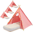 4 Pack Teepee Tent for Kids with Light String and Inflatable Airbed, Slumber Party Tents, Sleepover Tents Party for Girls Boys Indoor Outdoor (Pink) by TinyTreasures Baby Boutique