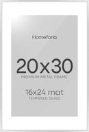 Homeforia Poster Frame Silver 20x30, High End Metal 20 x 30 Picture Frame with Mat 16 x 24 for Photo, 20x30 Silver Frames Matted to 16x24 Print, 30x20 Hanging Frame, Tempered Glass, Wall Kit, Set of 1 by CozyNest Decor