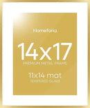 Homeforia 14x17 Picture Frame Gold, High End Metal 14x17 Poster Frames with Mat 11x14 Photo, 14 x 17 Gold Frames Matted to 11 by 14 Print, 17x14 Thin Hanging Frames, Tempered Glass, Wall Kit, Set of 1 by CozyNest Decor