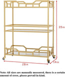 Square Gold Bar Carts with 3 Tier Storage Glass Shelves Holder Home Serving Bar Carts on Wheels for Kitchen, Bar, Dinning Room by CozyNest Decor