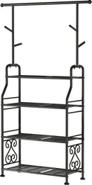 GIOTORENT Plant Stand Indoor Outdoor, 4-Tier Heavy Duty Metal Shelves, Display up to 17 Multiple Plants, Tall Plant Holder with Plant Hanger, Suit for Patio Living Room Garden Balcony, 5 Hooks, Black by GreenHaven Gardens